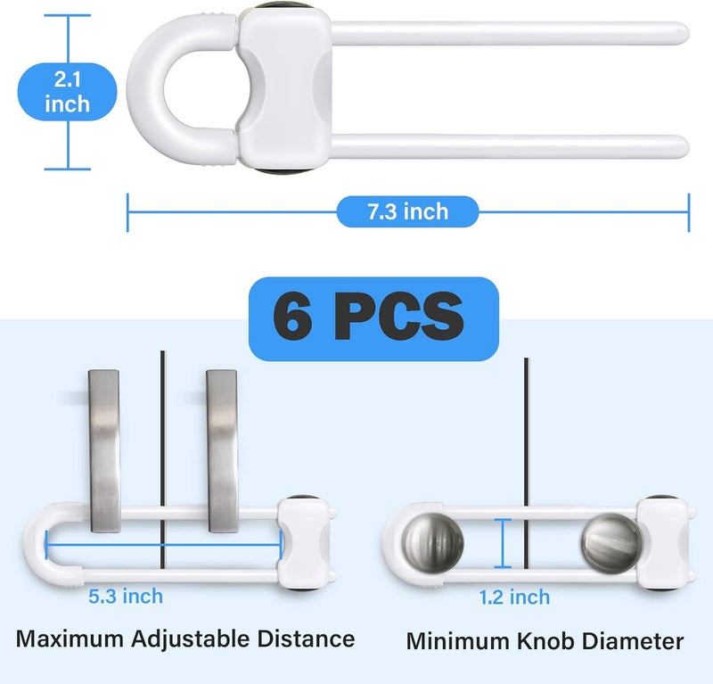 SPISPI Baby Proofing Cabinets,Cabinet Locks for Babies,U-Shaped Child Locks for Cabinets, Child Proof Cabinet Latches,Child Safety Cabinet Locks with Adjustable by (Pack of 6) - Image 2